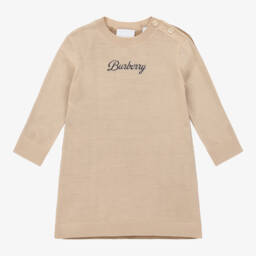 Burberry-فستان محبوك بيج دافئ للبنات | Childrensalon Outlet