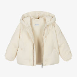 Burberry-Кремовая пуховая куртка с капюшоном для девочек | Childrensalon Outlet