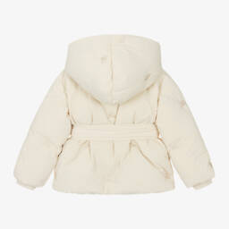 Burberry-Кремовая пуховая куртка с капюшоном для девочек | Childrensalon Outlet