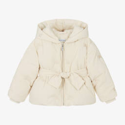 Burberry-Кремовая пуховая куртка с капюшоном для девочек | Childrensalon Outlet
