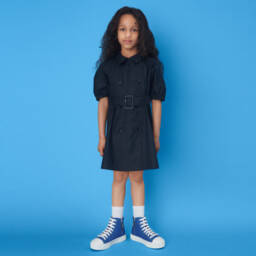Burberry-Girls Elegant Navy Poplin Dress | Childrensalon Outlet