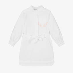 Burberry-فستان بوبلين أبيض أنيق للبنات | Childrensalon Outlet