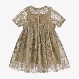Burberry-فستان احتفالي ذهبي لامع للبنات | Childrensalon Outlet
