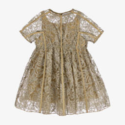 Burberry-فستان احتفالي ذهبي لامع للبنات | Childrensalon Outlet