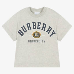 Burberry-Серая хлопковая футболка в стиле колледж для девочек | Childrensalon Outlet