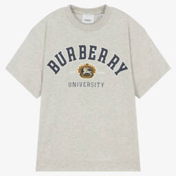 Burberry-Girls Grey Marl Varsity Tee | Childrensalon Outlet