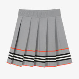 Burberry-Girls Grey Wool Pleated Stripe Skirt | Childrensalon Outlet