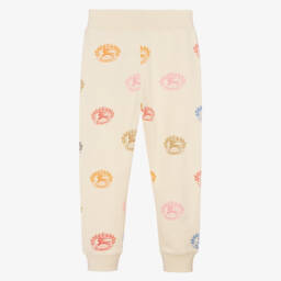 Burberry-Girls Ivory Cotton Logo Trousers | Childrensalon Outlet