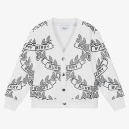 Burberry-Girls Ivory Leaf Emblem Cardigan | Childrensalon Outlet