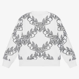 Burberry-Girls Ivory Leaf Emblem Cardigan | Childrensalon Outlet