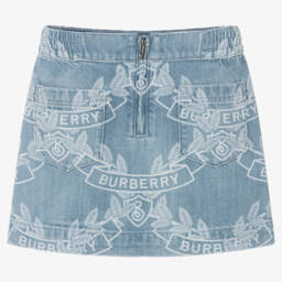 Burberry-Girls Leaf Emblem Denim Skirt | Childrensalon Outlet