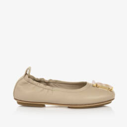 Burberry-أحذية فلات جلدية بلون بيج فاتح للبنات | Childrensalon Outlet