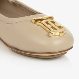 Burberry-أحذية فلات جلدية بلون بيج فاتح للبنات | Childrensalon Outlet