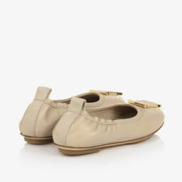 Burberry-أحذية فلات جلدية بلون بيج فاتح للبنات | Childrensalon Outlet