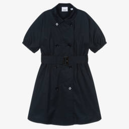 Burberry-Girls Navy Trench-Inspired Cotton Dress | Childrensalon Outlet