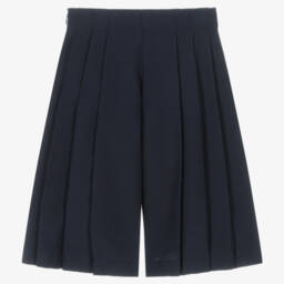 Burberry-Girls Navy Wool Pleated Trousers | Childrensalon Outlet