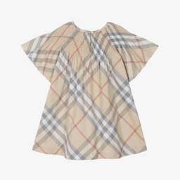 Burberry-Girls Organic Beige Plaid Frock | Childrensalon Outlet