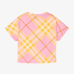 Burberry-تيشيرت كاروهات قطن لون زهري | Childrensalon Outlet