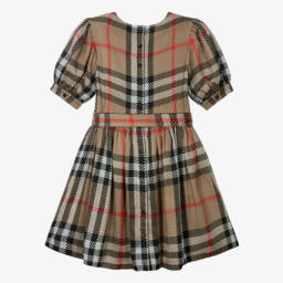 Burberry-Шелковое клетчатое бежевое платье для девочек | Childrensalon Outlet