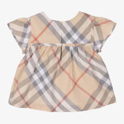 Burberry-بلوزة كاروهات قطن لون بيج للبنات | Childrensalon Outlet