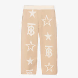 Burberry-بنطلون بناتي بني محبوك بشعار مميز | Childrensalon Outlet