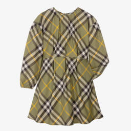 Burberry-Модное платье из зеленой клетчатой поплины для девочек | Childrensalon Outlet