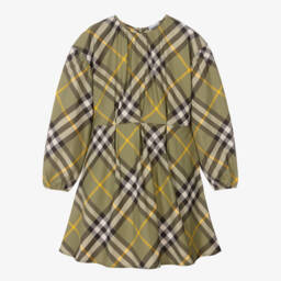 Burberry-Модное платье из зеленой клетчатой поплины для девочек | Childrensalon Outlet