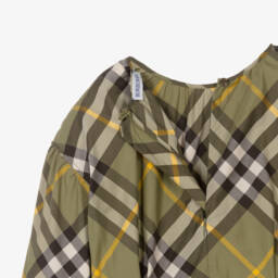 Burberry-Модное платье из зеленой клетчатой поплины для девочек | Childrensalon Outlet