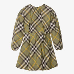 Burberry-Модное платье из зеленой клетчатой поплины для девочек | Childrensalon Outlet