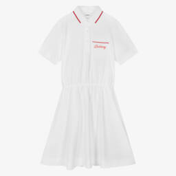Burberry-Girls Varsity-Inspired White Polo Dress | Childrensalon Outlet