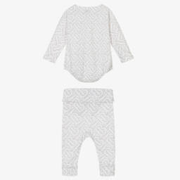 Burberry-Girls White Monogrammed Outfit Set | Childrensalon Outlet