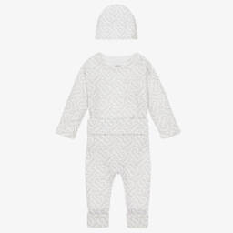 Burberry-Girls White Monogrammed Outfit Set | Childrensalon Outlet