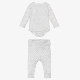 Burberry-Girls White Monogrammed Outfit Set | Childrensalon Outlet