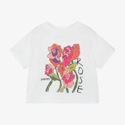 Burberry-Girls White Rose Print Tee | Childrensalon Outlet