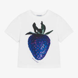 Burberry-Girls White Strawberry Tee | Childrensalon Outlet