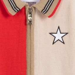Burberry-Red & Beige Wool Zip-Up Top | Childrensalon Outlet