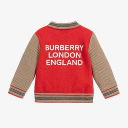 Burberry-Red & Beige Wool Zip-Up Top | Childrensalon Outlet