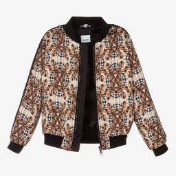 Burberry-جاكيت بومبر تينز فيسكوز وساتان لون بيج وأسود | Childrensalon Outlet