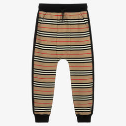 Burberry-Бежевые спортивные брюки в полоску для подростков | Childrensalon Outlet