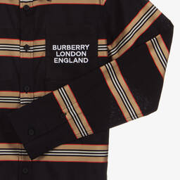 Burberry-Teen Black Icon Stripe Shirt | Childrensalon Outlet