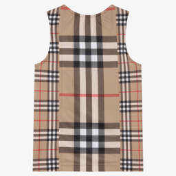 Burberry-قميص بلا أكمام بنقشة مربعات بيج للأولاد المراهقين | Childrensalon Outlet