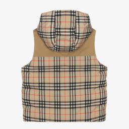 Burberry-Подростковый бежевый клетчатый двусторонний жилет для мальчиков | Childrensalon Outlet