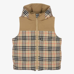 Burberry-Подростковый бежевый клетчатый двусторонний жилет для мальчиков | Childrensalon Outlet