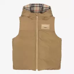 Burberry-Подростковый бежевый клетчатый двусторонний жилет для мальчиков | Childrensalon Outlet