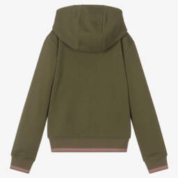 Burberry-توب هودي بسحاب تينز ولادي قطن لون أخضر كاكي | Childrensalon Outlet