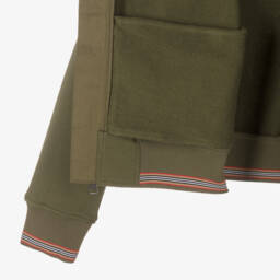 Burberry-توب هودي بسحاب تينز ولادي قطن لون أخضر كاكي | Childrensalon Outlet