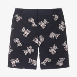 Burberry-Teen Boys Navy Bear Print Shorts | Childrensalon Outlet