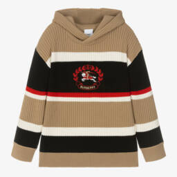 Burberry-Teen Boys Ribbed Wool Hooded Pullover | Childrensalon Outlet