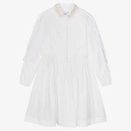 Burberry-Подростковое элегантное белое платье из поплина для девочек | Childrensalon Outlet