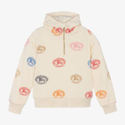 Burberry-توب هودي تينز بناتي قطن لون عاجي | Childrensalon Outlet